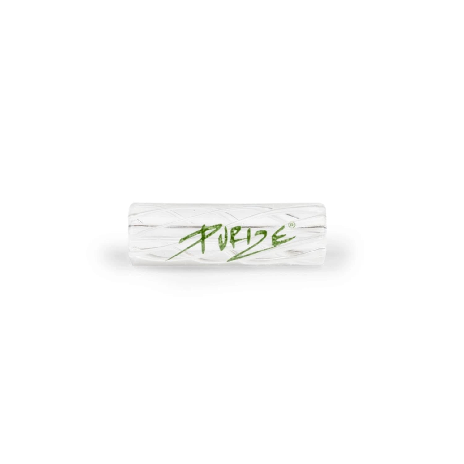 PURIZE Spiralfilter aus Glas, einzelner wiederverwendbarer Glasfilter mit Spiral-Design und grünem PURIZE Logo